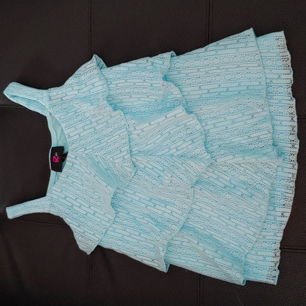 Lt Blue Turquoise Ruffle Tank Top Girls 10/12